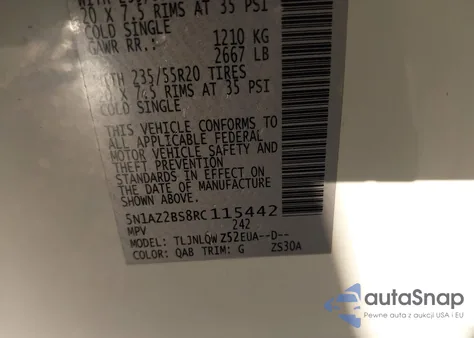 2024 Nissan Murano Sv Intelligent Awd z USA, uszkodzony, nr VIN 5N1AZ2BS8RC115442